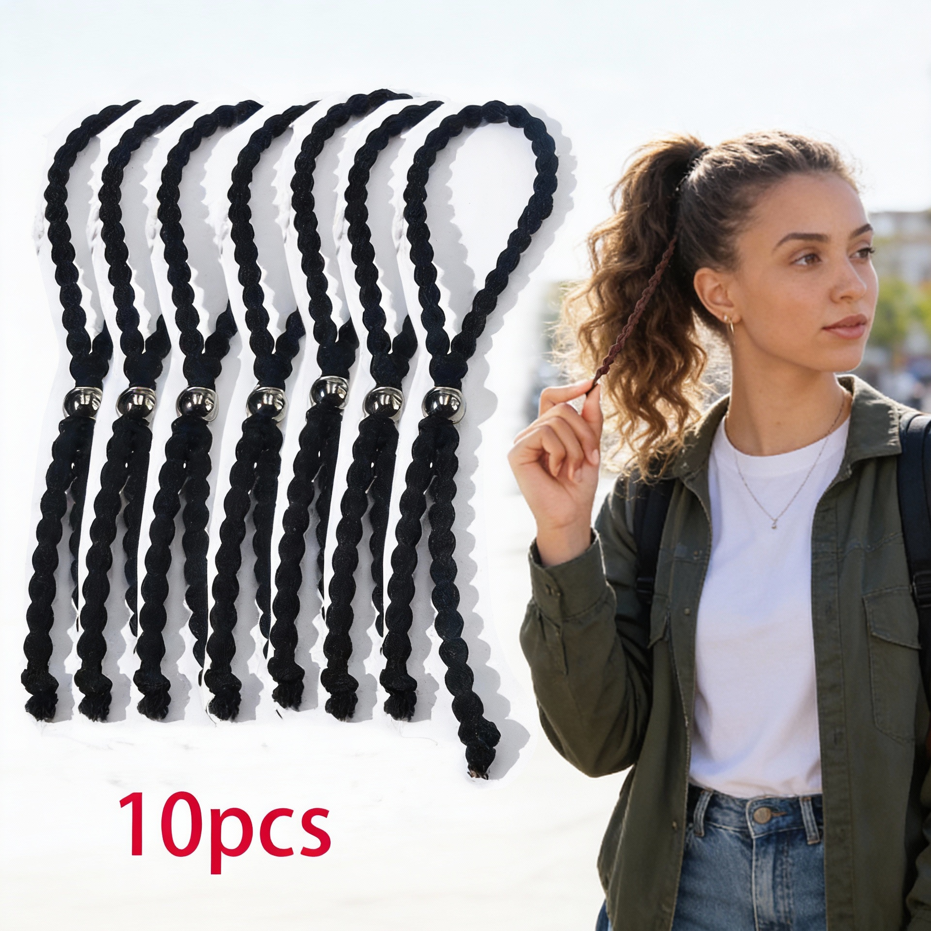 10 Pack Jersey Hair Ties for Women | Adjustable Elastic Hair Ropes, Stretchy Ponytail Holders for Thick Curly Hair, Comfortable Updo Hair Additions for Age 14+