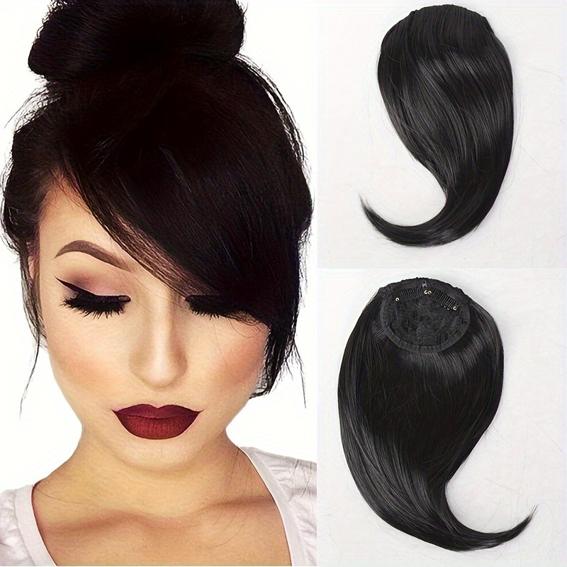 [Natural Clip-In Bangs] Natural Look Clip-In Synthetic Side Bangs Hairpiece - High-Temperature Fiber for Long-Lasting Style - Fake Fringe Extensions for Women in Black, White, or Blonde